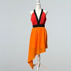 Bebe Color Block Sundress with Asymmetrical Hemline